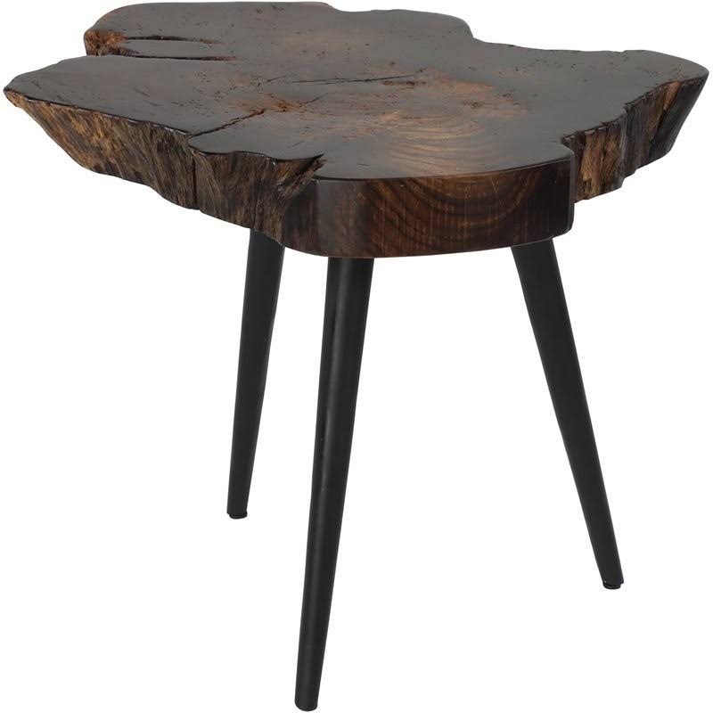 Brown Iron Metal and Wood Accent Table T3240