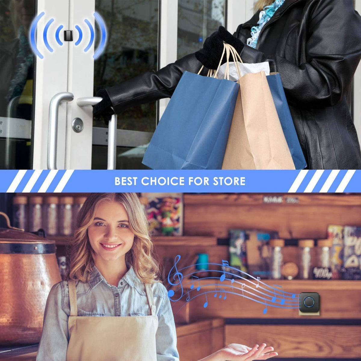 Wireless Door Chime with 2 Door Sensors and 1 Plug-in Receiver W4446
