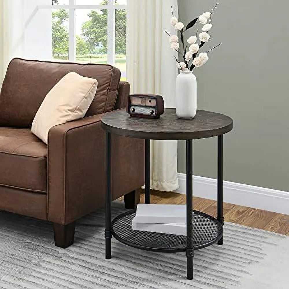 Round Coffee Table with Casters Metal Legs Solid Wood Brushed Black G987696
