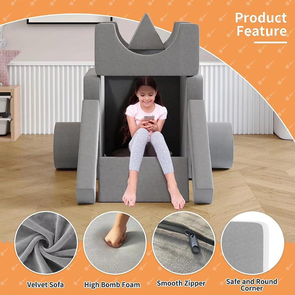 13Pcs Kids Couch, Toddler Couch, Fold Out Couch, Modular Couch, Gray E436570