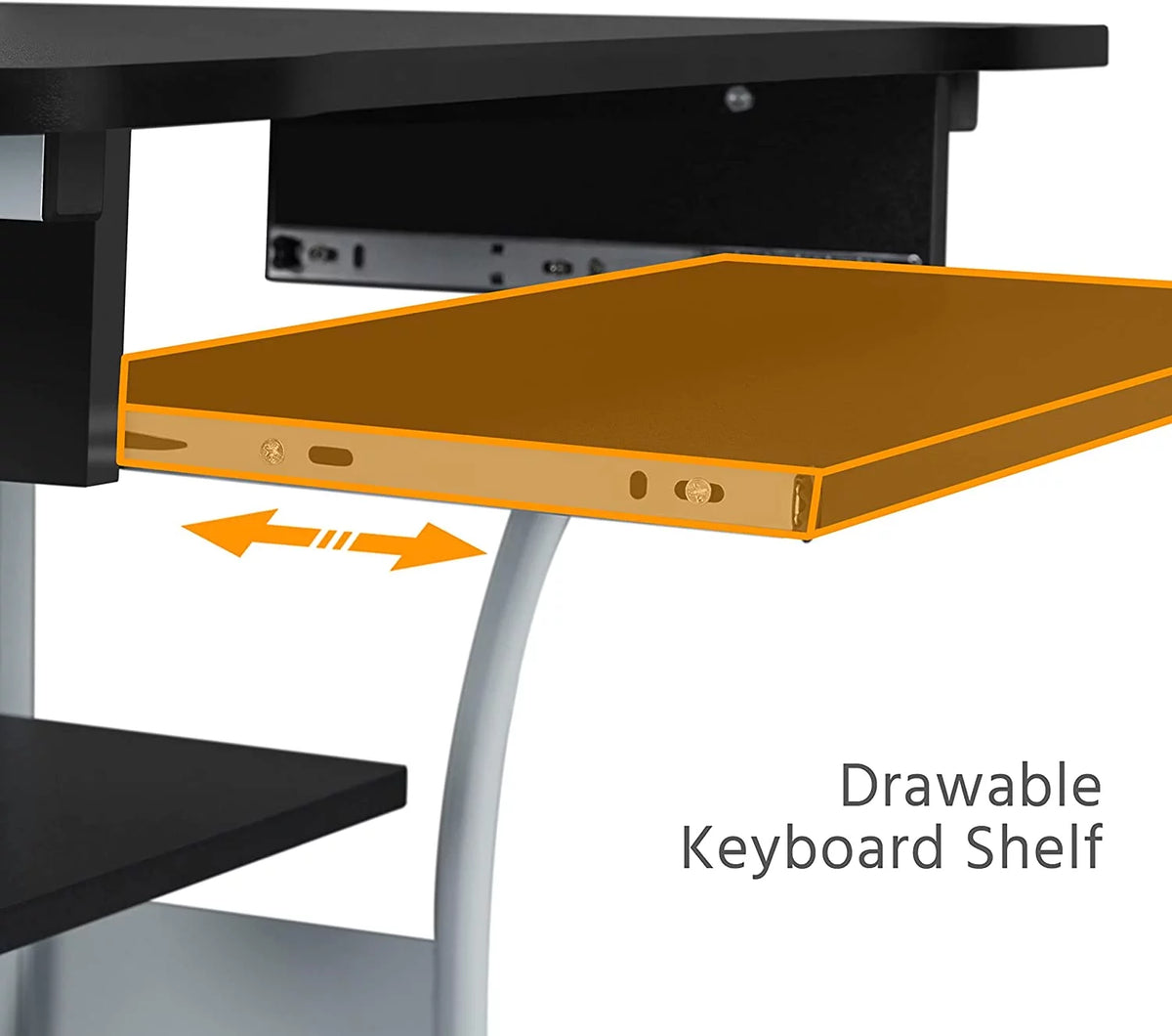 Black 2 Tier Rolling Computer Desk with Keyboard Tray I51112
