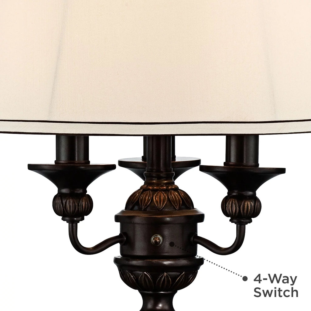 Traditional Table Lamp with White USB Dimmer Cord 37" Tall Bronze Golden Marbleized White Shade I876796
