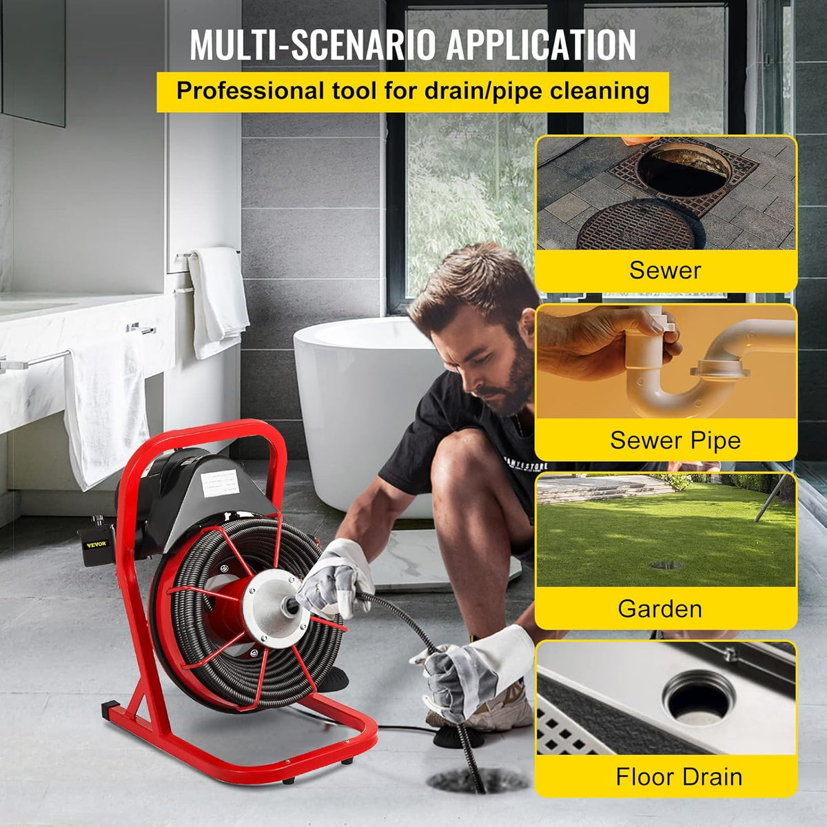 50 Ft x 1/2 Inch Drain Cleaning Machine with 4 Cutters H154458