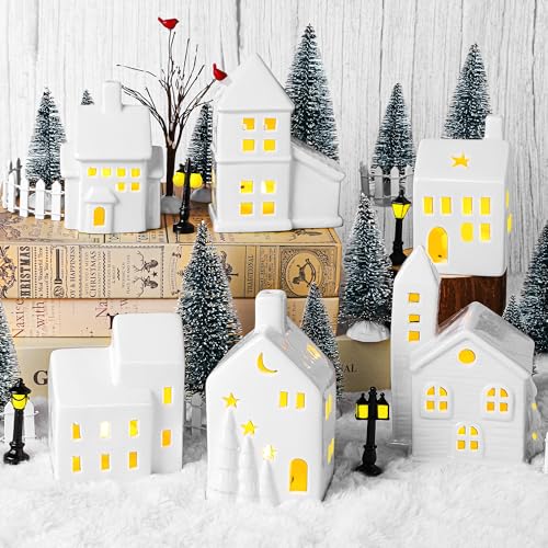 37 Pieces Porcelain Christmas Village Sets with Remote Control LED Tealights T9900