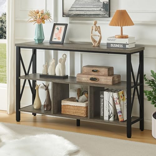 47-inch Rustic Entryway Console Table with Storage, 3-Tier Shelves, Brown B488955