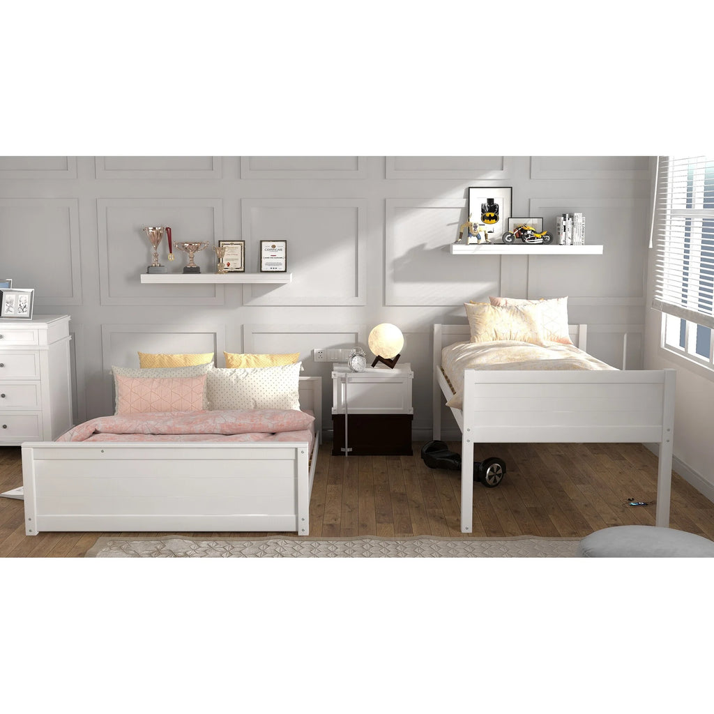 White Wood Twin over Full Bunk Bed with Mattresses T74031