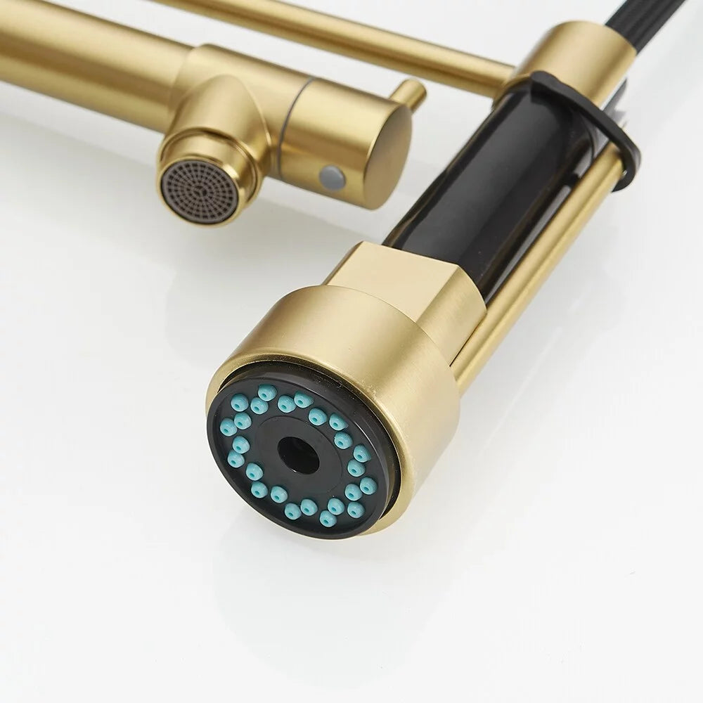 Brushed Gold Kitchen Faucet with Pull-Down Sprayer E665452