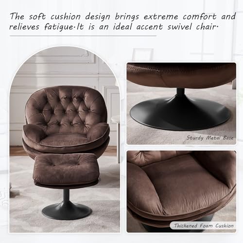 Velvet Swivel Accent Chair with Ottoman Set A3585