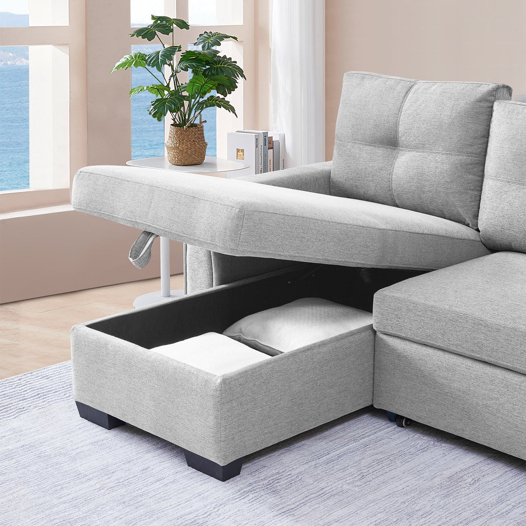 Light Grey L-Shape Pull-Out Sleeper Sectional Sofa X608