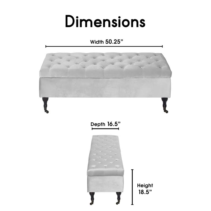 Tufted Storage Bench in French Pearl Gray Velvet S280