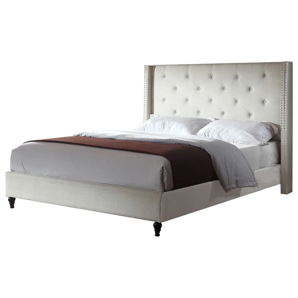 Beige Fabric Upholstered Wingback Platform Bed G698