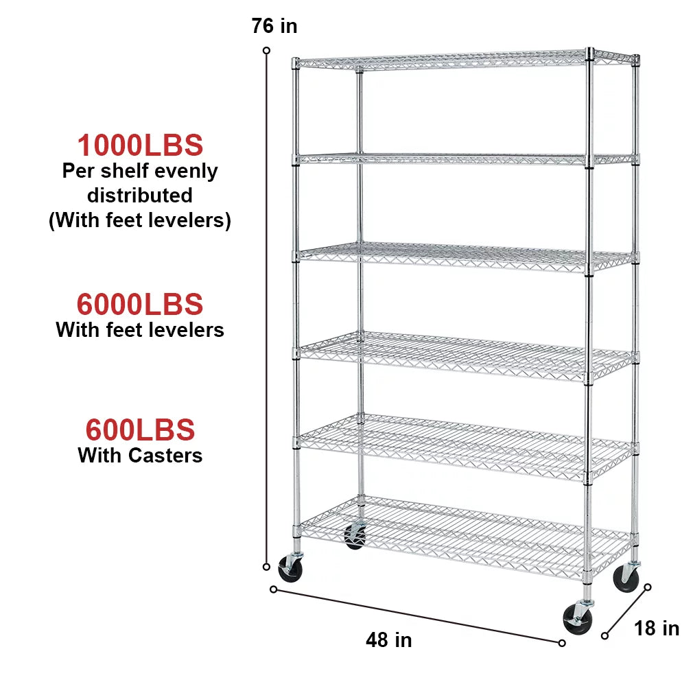 Black 6-Tier Adjustable Wire Shelving Unit X767