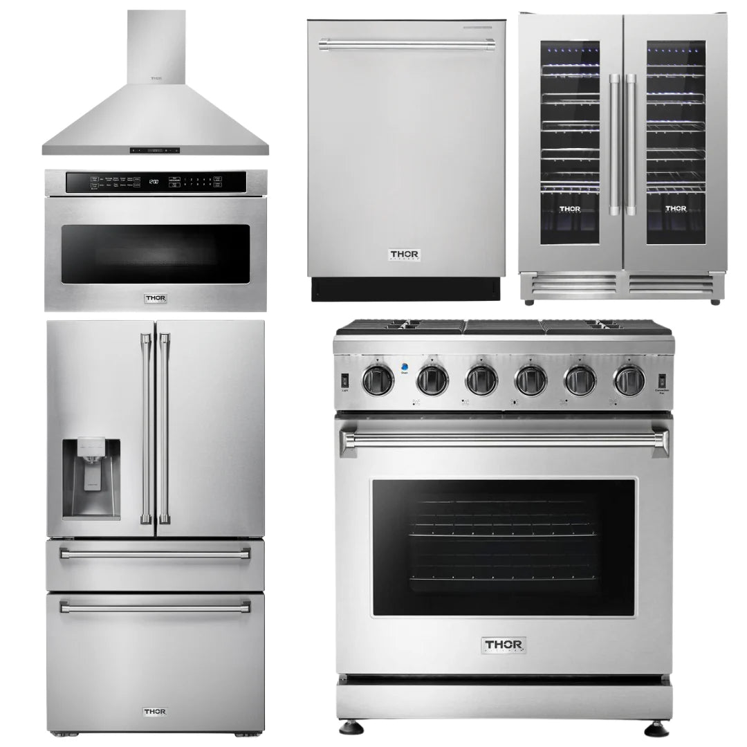 30 Propane Gas Range, Range Hood, Microwave, Refrigerator, Dishwasher, Wine Cooler M546154