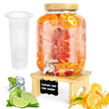 2 Gallon Glass Beverage Dispenser with Wood Stand and Stainless Steel Spigot F28120