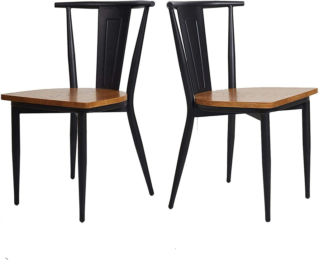 Black Metal Dining Chairs with Solid Wooden Seat, Set of 2 E495124
