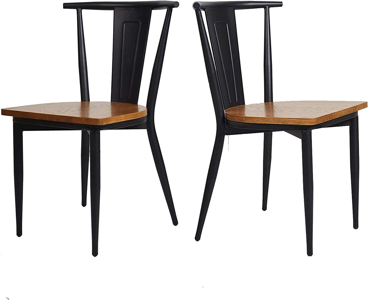 Black Metal Dining Chairs with Solid Wooden Seat, Set of 2 E495124