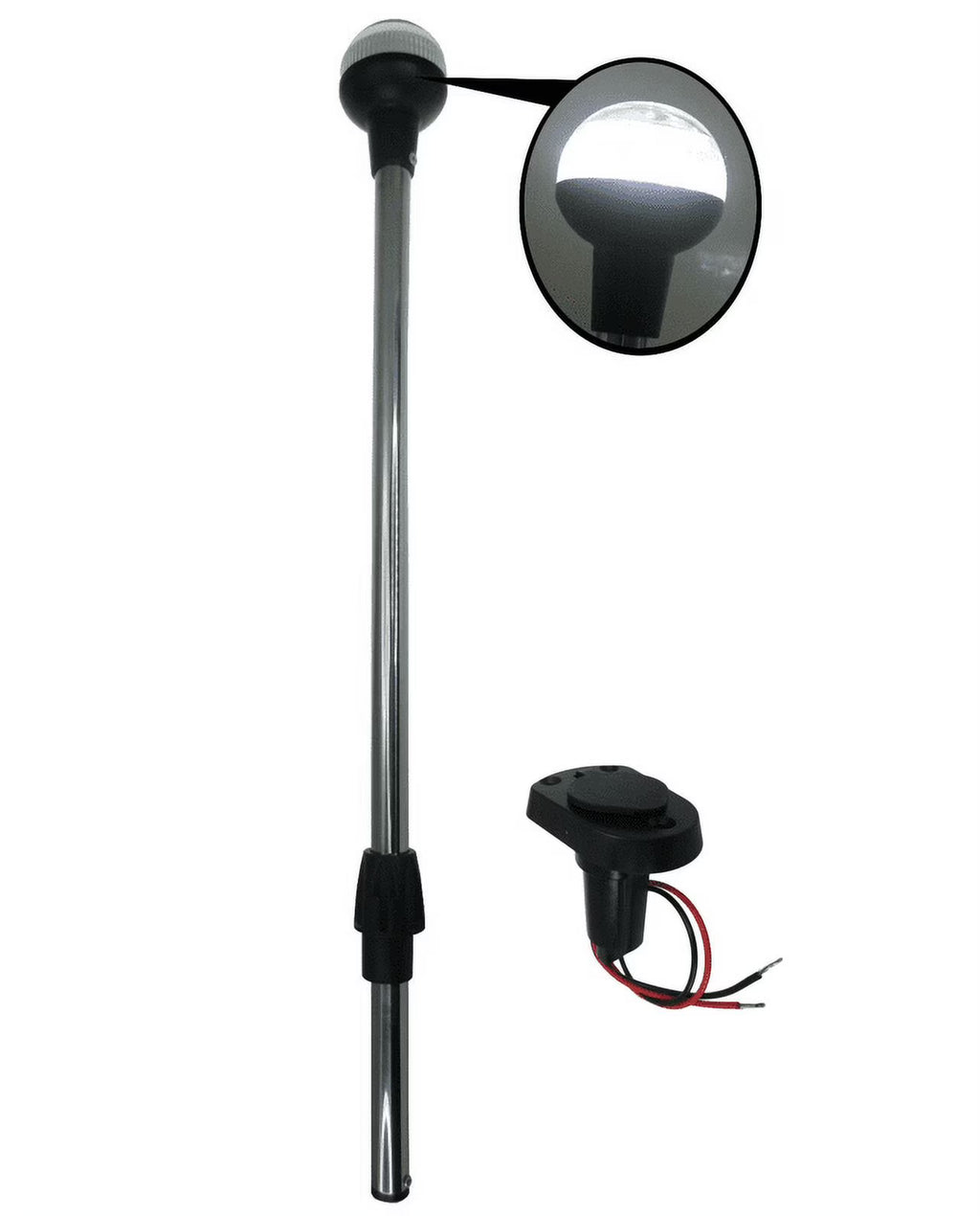 Boat LED All Round Anchor Light Pole 24" Collar Black Base Socket 2 Pins Wired 90 Degrees Q78393