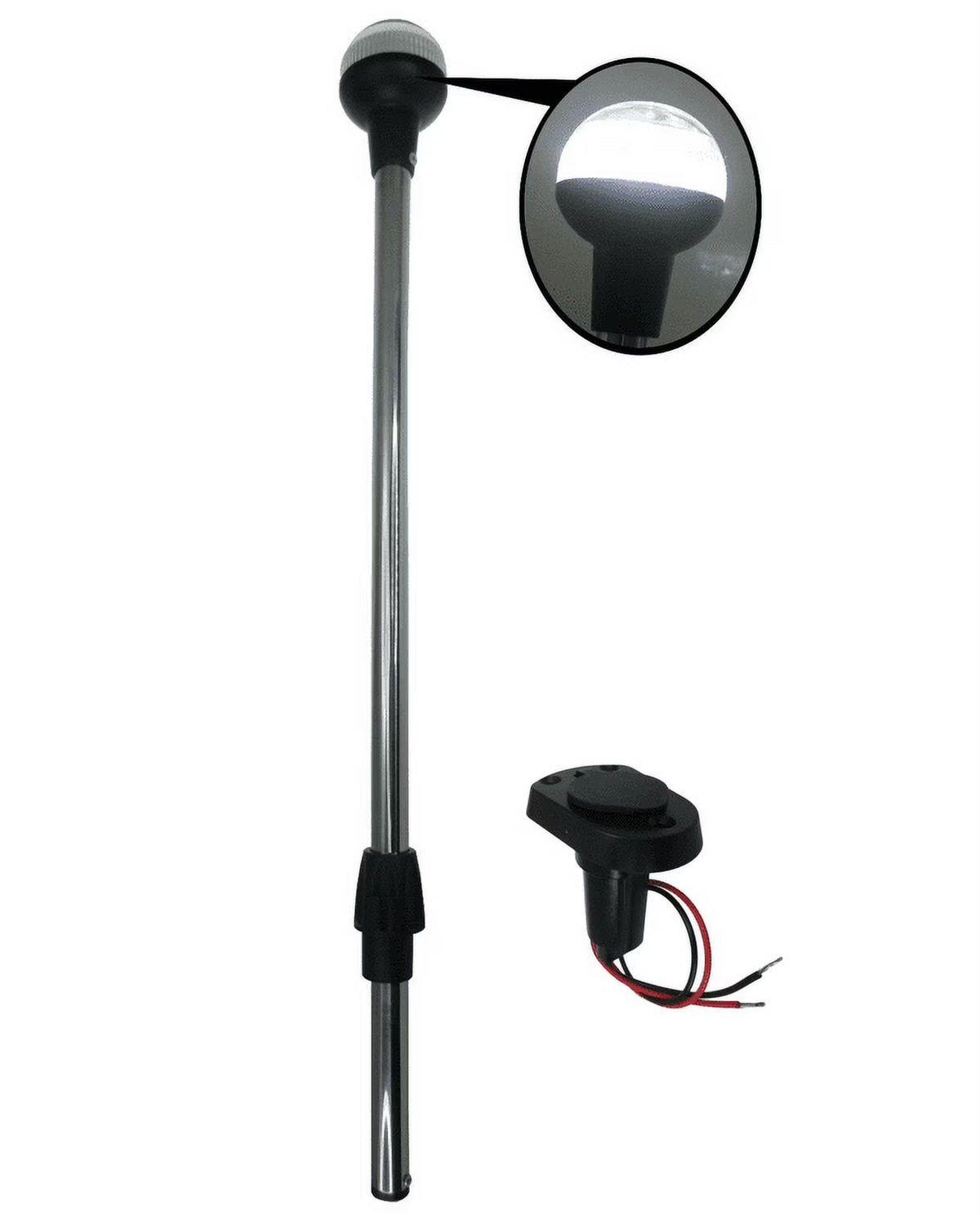 Boat LED All Round Anchor Light Pole 24" Collar Black Base Socket 2 Pins Wired 90 Degrees Q78393