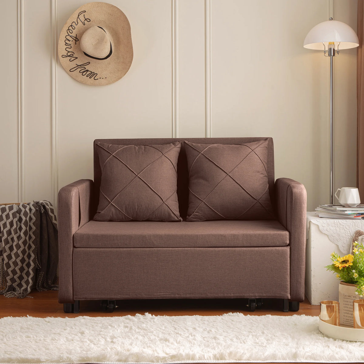 Linen Convertible Sleeper Sofa Bed with Storage J216187