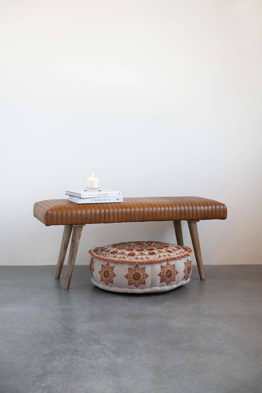Mango Wood Goat Leather Bench C997147