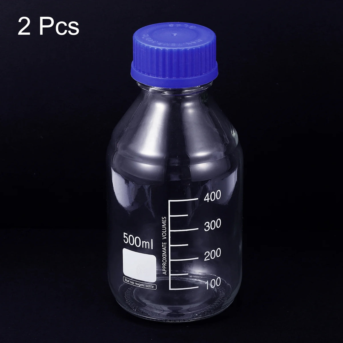 500mL Clear Graduated Glass Storage Bottle Blue Cap 2 Pack U44036