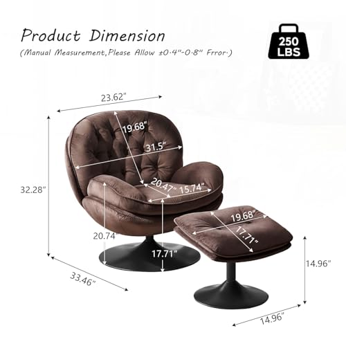 Velvet Swivel Accent Chair with Ottoman Set A3585
