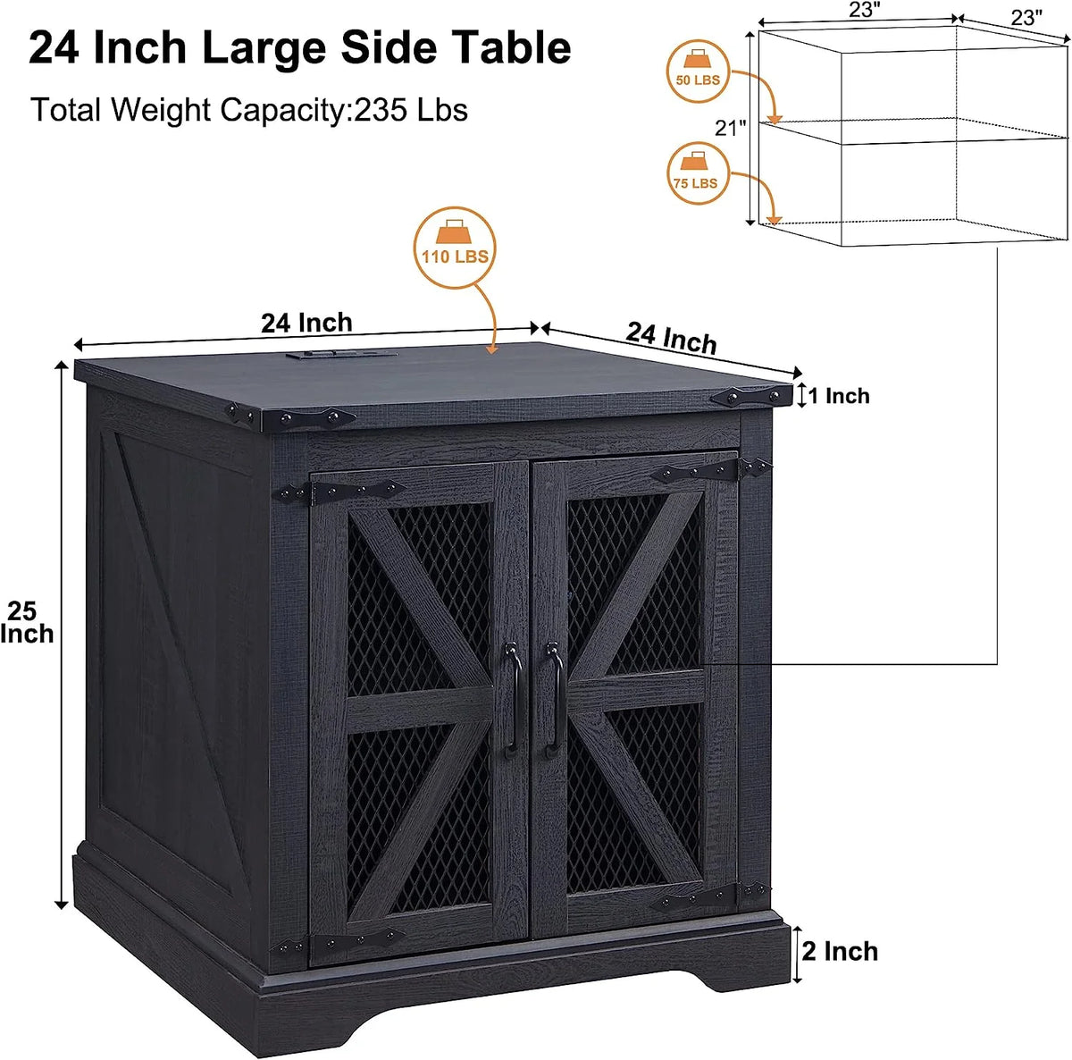 Black Nightstand with Charging Station R629508