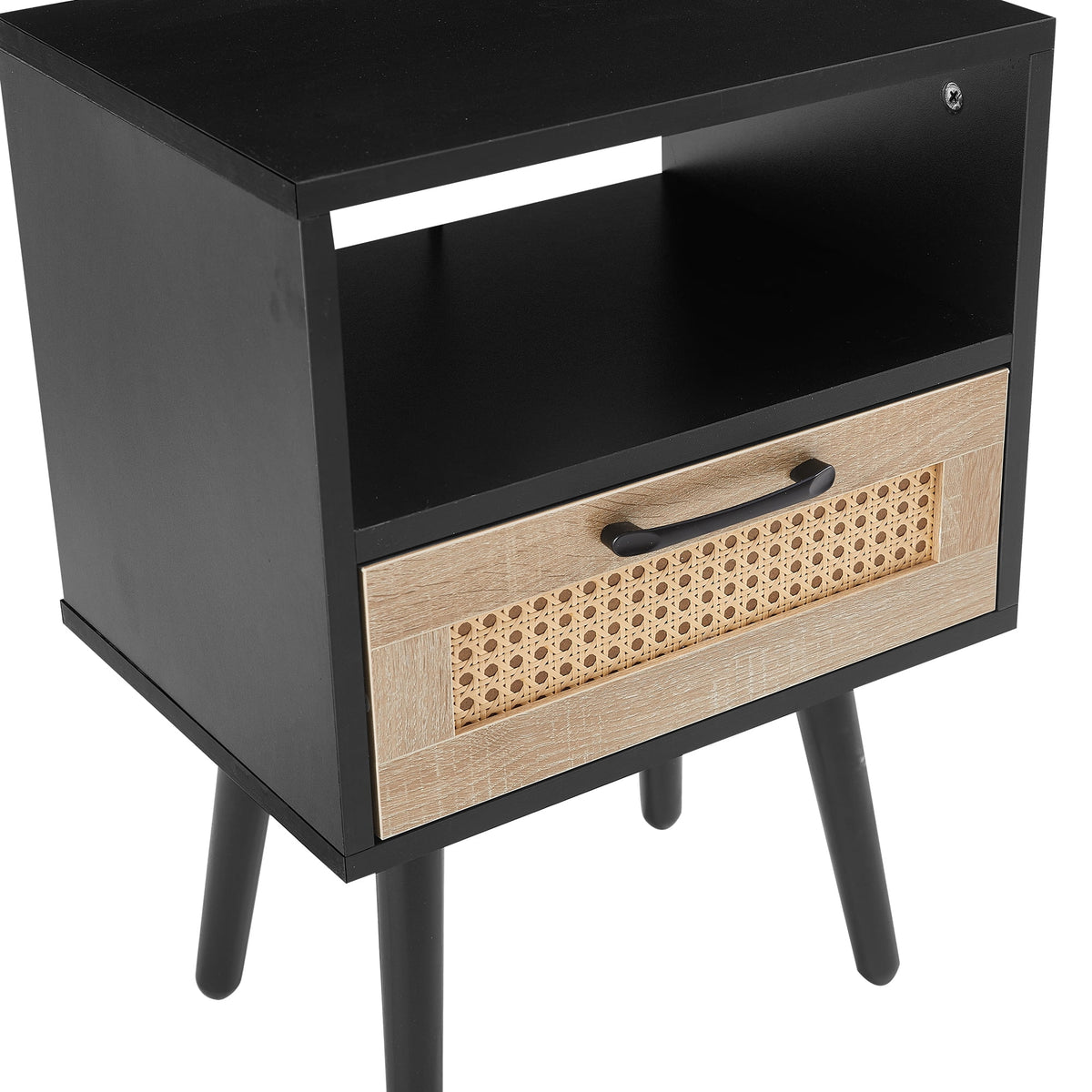 Black Nightstand with Storage Drawer and Charging Station V7774