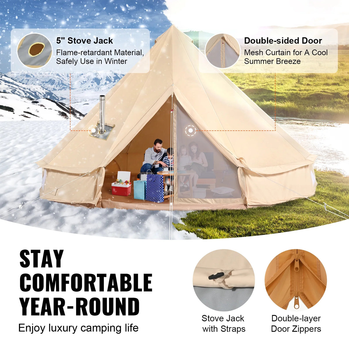 Canvas Bell Tent 4-Season with Stove Jack U67977