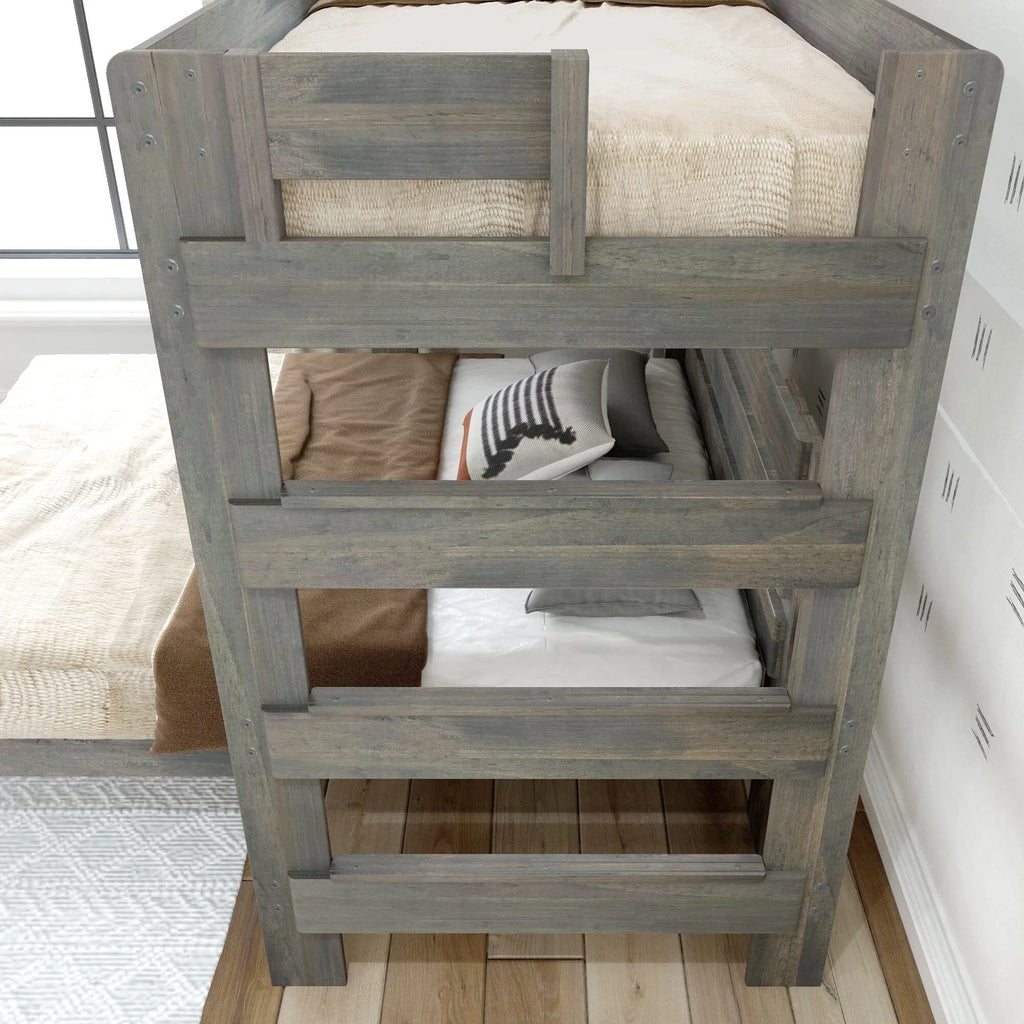 Solid Wood Twin over Queen L-Shaped Bunk Bed K9299