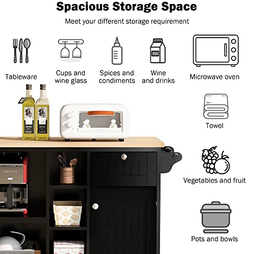 White Rolling Kitchen Island Cart with Wood Top and 2 Drawers M218737