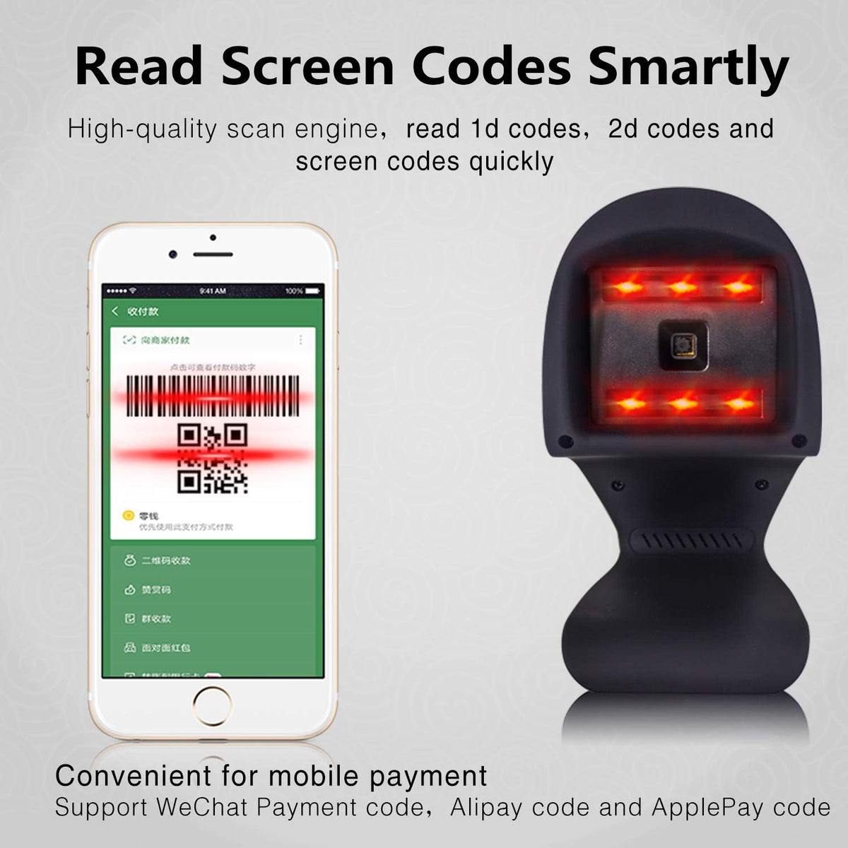 2D 1D Omnidirectional Barcode Scanner with USB Cable O392