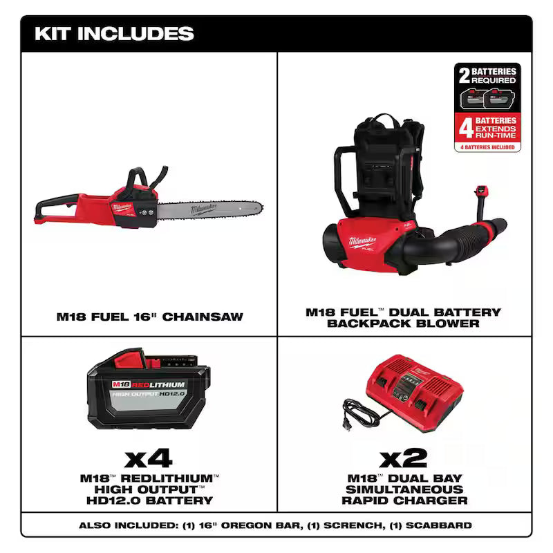 18V Brushless Cordless Backpack Blower Kit with 16 in. Chainsaw H186860