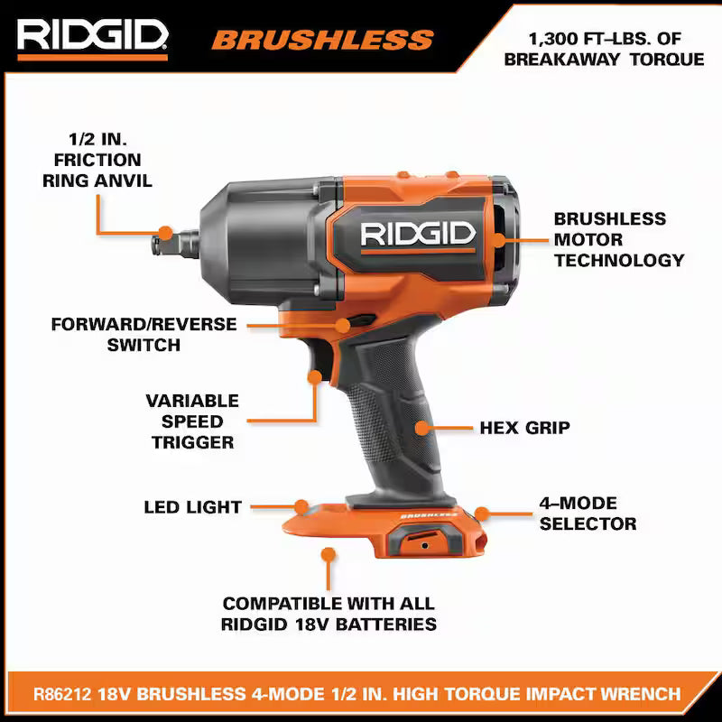18V Brushless Cordless 1/2 in. High-Torque Impact Wrench X75301