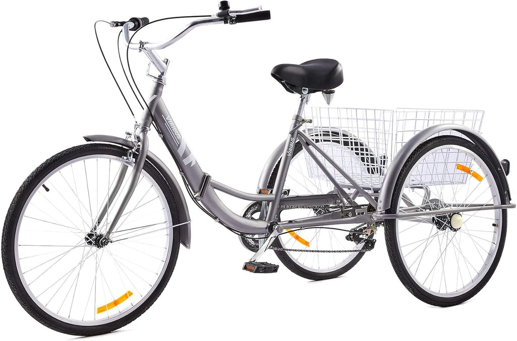 26 Adult Folding Tricycle 1 Speed High Carbon Steel Three Wheeled Trike with Large Rear Basket Adjustable Spring Saddle Rubber Tires Bell Reflectors K4148