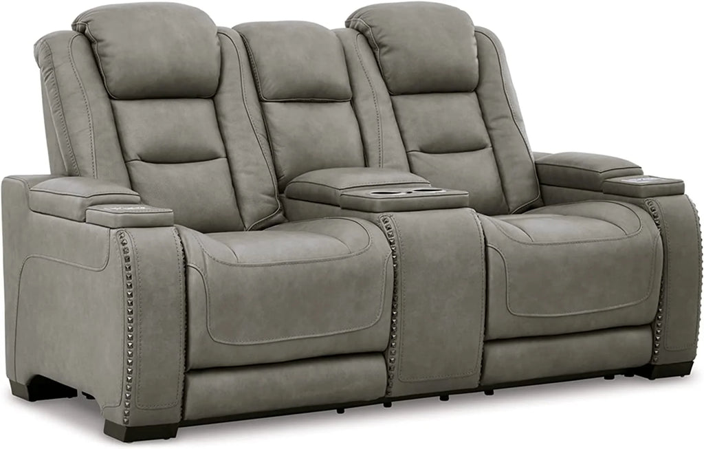 Gray Leather Power Reclining Loveseat Q44221