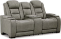 Gray Leather Power Reclining Loveseat Q44221