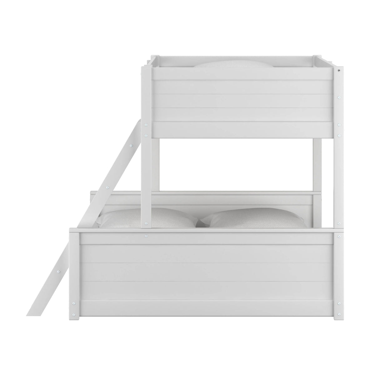 White Wood Twin over Full Bunk Bed with Mattresses T74031