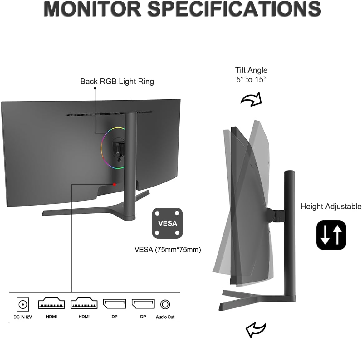 34 Inch Ultrawide Curved UWQHD 165Hz Frameless Gaming Monitor S858