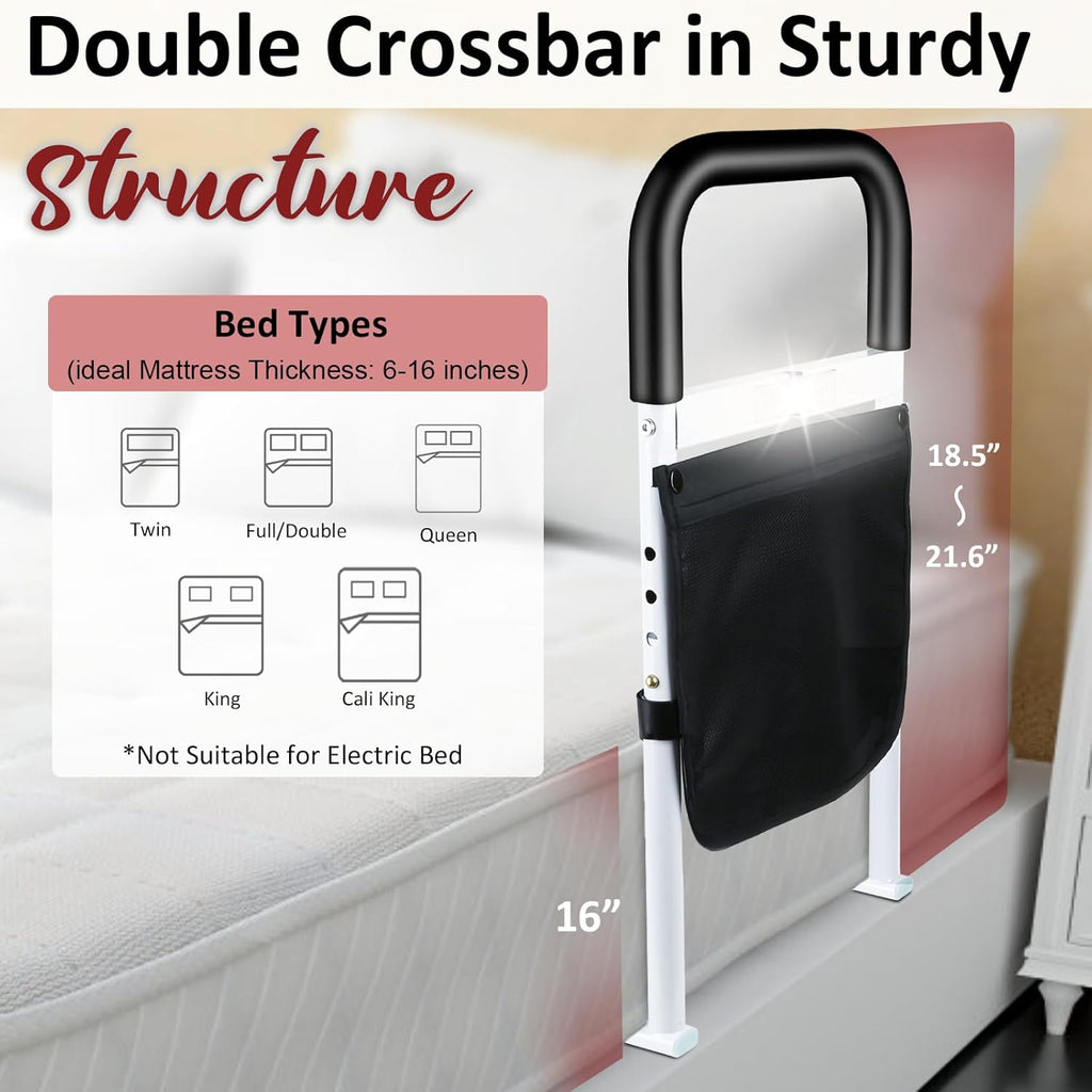 Adjustable Bed Rails with Motion Light Storage Pocket A340