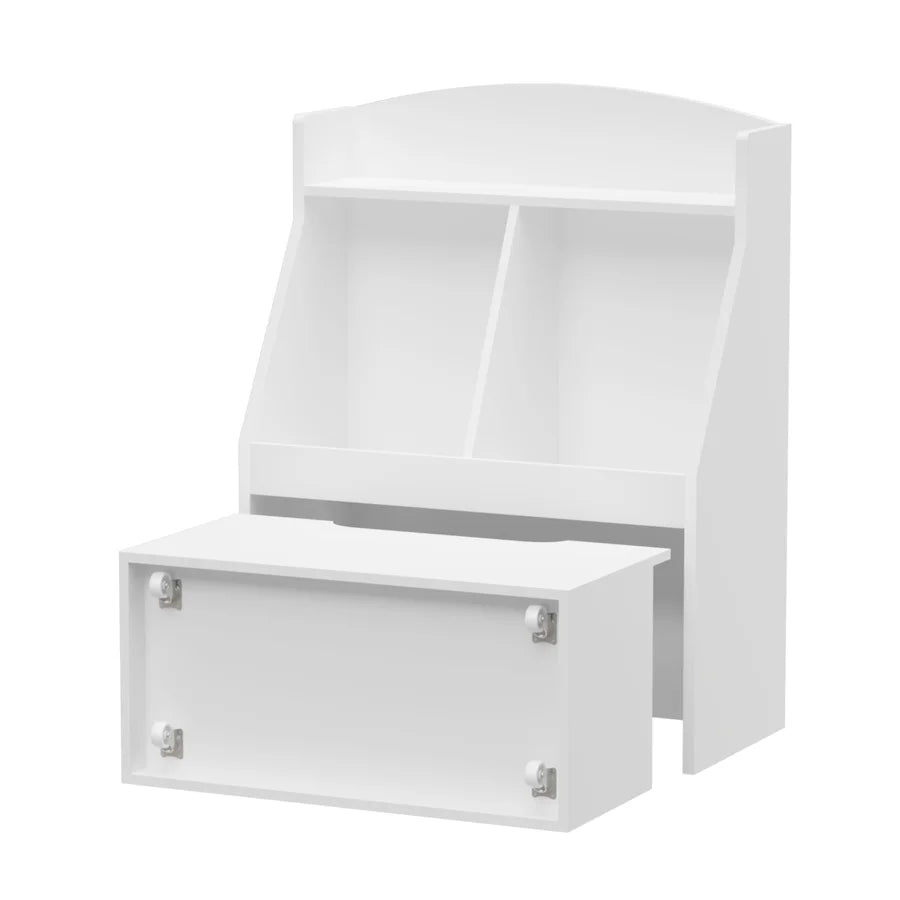 White Wooden Kids Bookcase with Toy Box on Wheels E127763