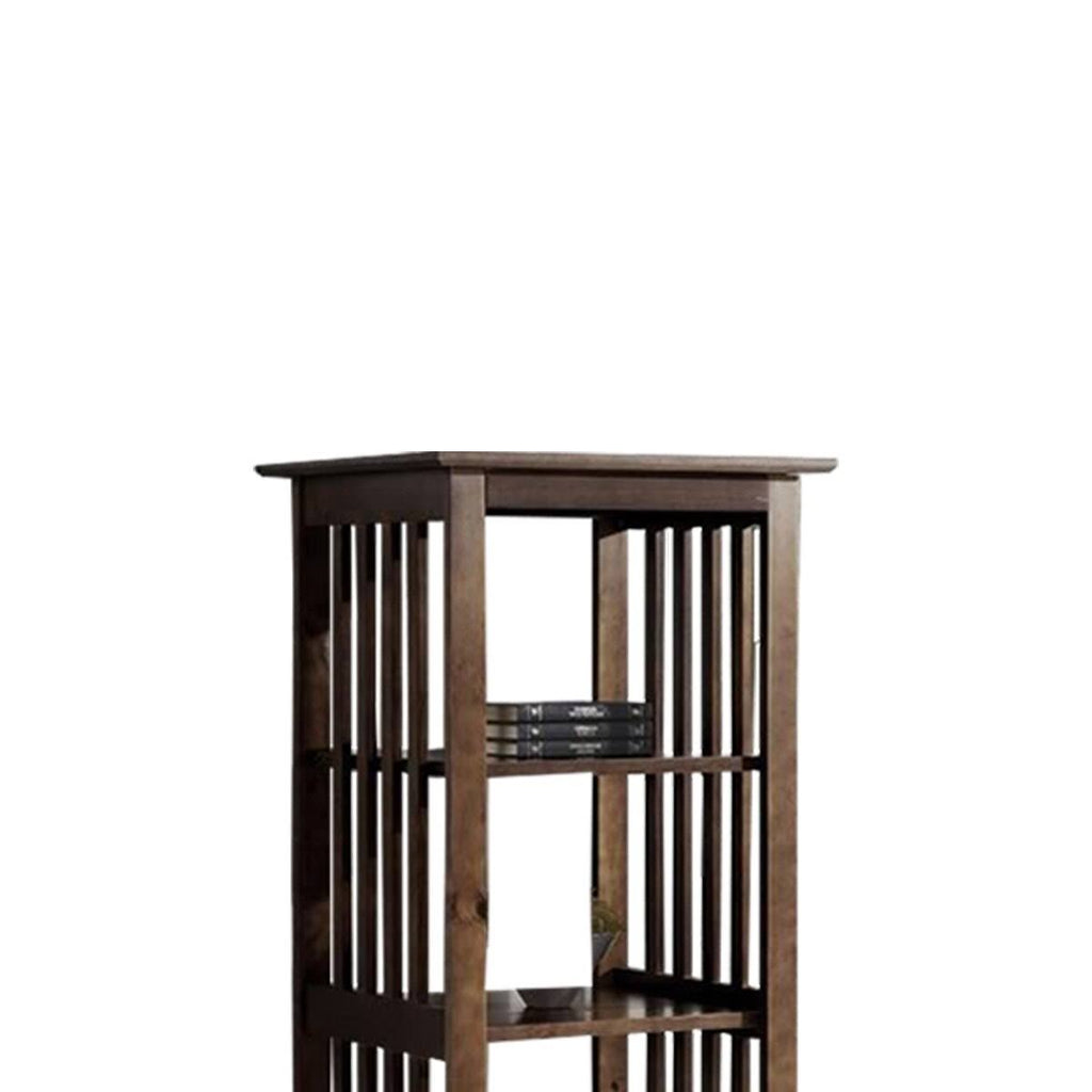 4 Tier Wooden Frame Bookcase with Slatted Side Panels, Brown Z770