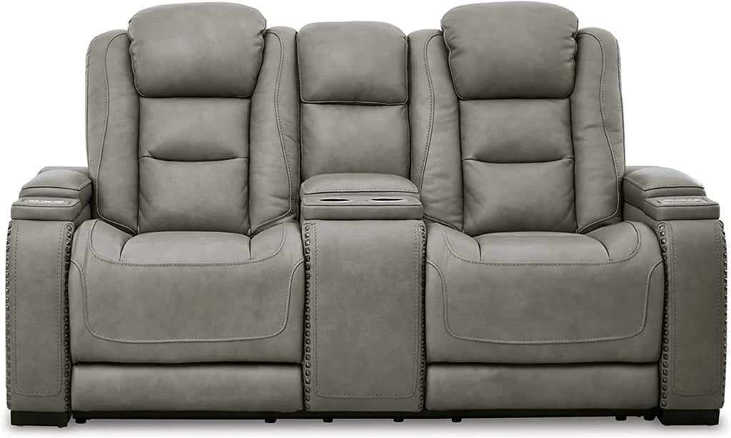 Gray Leather Power Reclining Loveseat Q44221