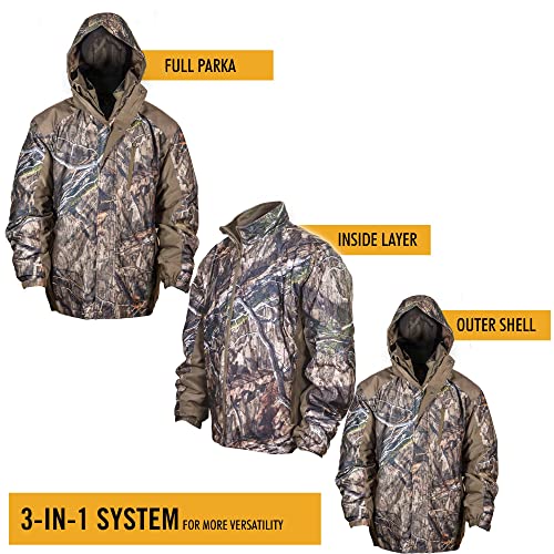 Men’s 3-in-1 Insulated Camo Hunting Parka, Waterproof, Removable Hood Q24866