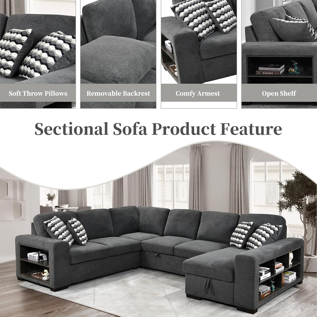 Grey Oversized Sectional Sofa with Storage G38922
