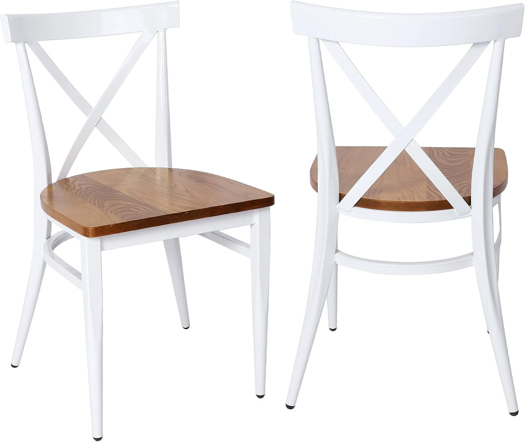 Black Metal Dining Chairs with Solid Wooden Seat, Set of 2 E495124