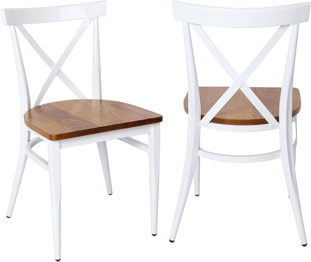 Black Metal Dining Chairs with Solid Wooden Seat, Set of 2 E495124