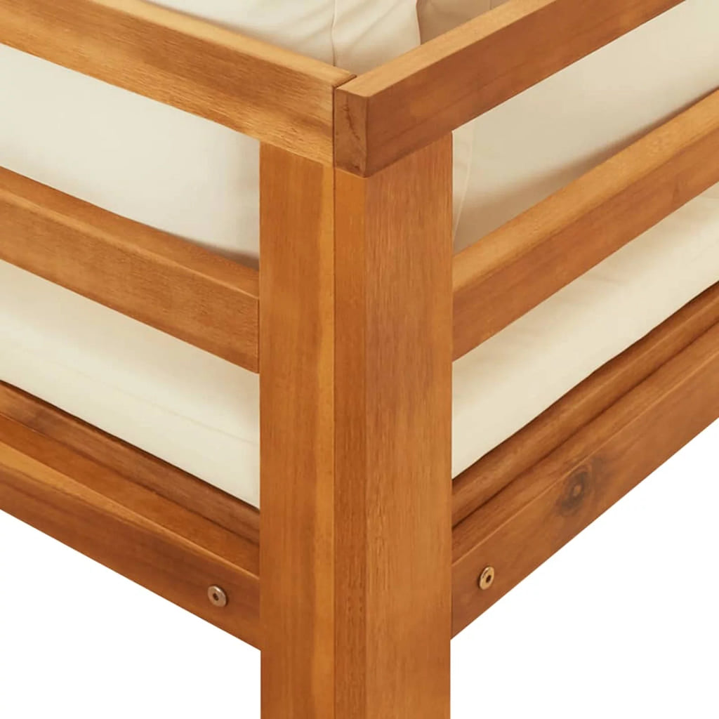 2 Piece Acacia Wood Sun Lounger with Cream White Cushion and Pillows V19048