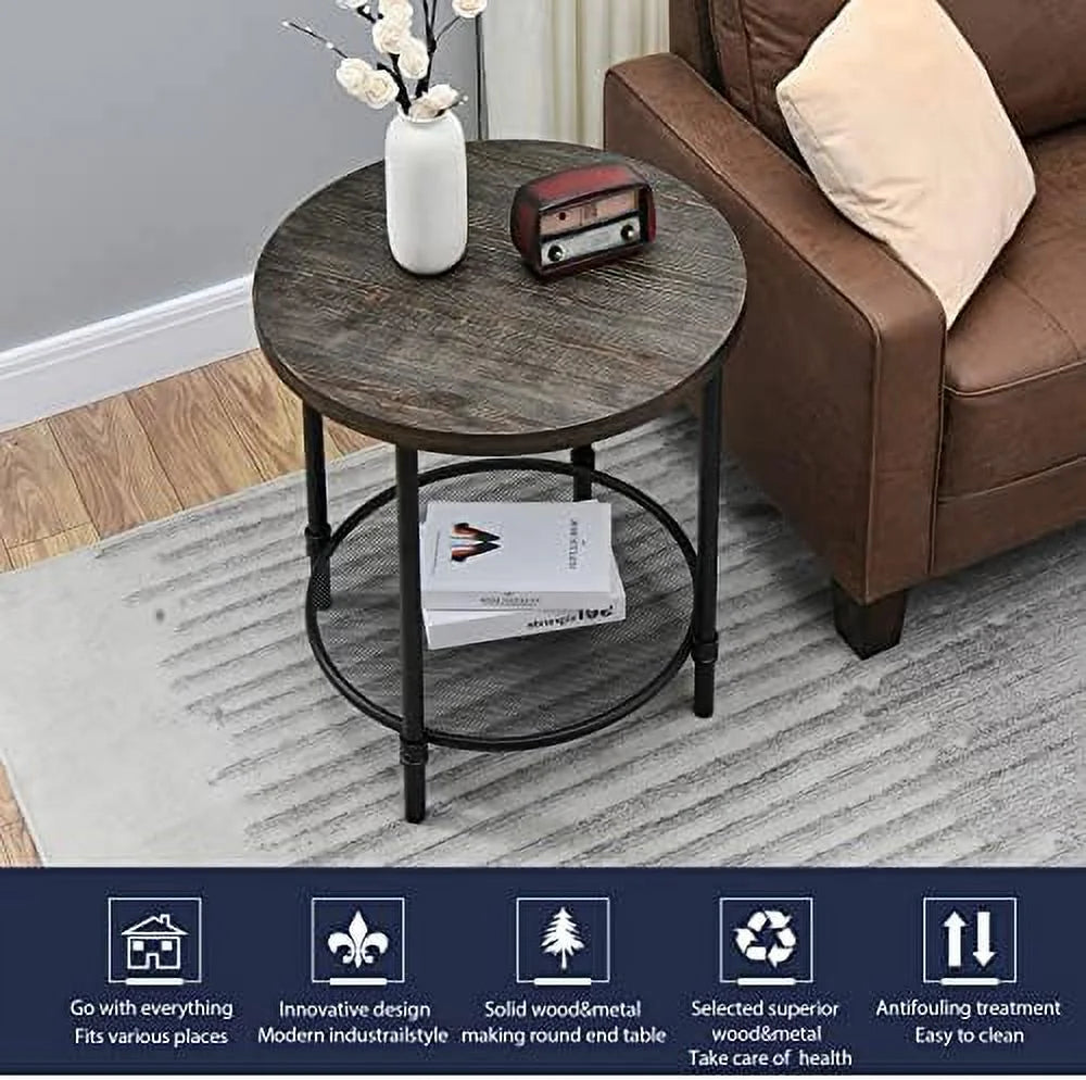 Round Coffee Table with Casters Metal Legs Solid Wood Brushed Black G987696