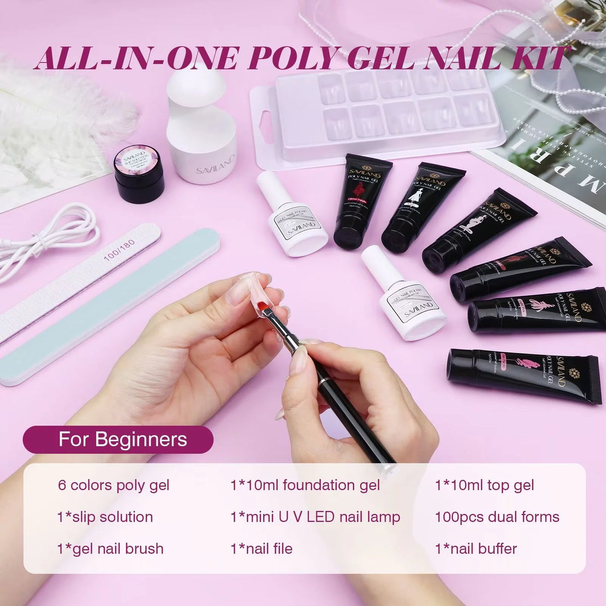 6 Colors Poly Extension Gel Nail Kit with Nail Lamp T100